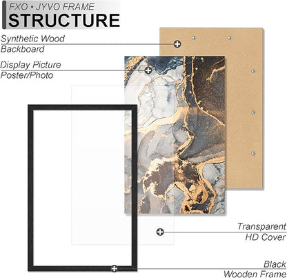 Engineered Wood 14x24 Picture Frame Set of 6, Black Frame for 14 x 24 Inch Picture Poster Photo, Light Weight 14 by 24 Frame with Wood-grain for Wall - 6 Pack/Black/14 x24