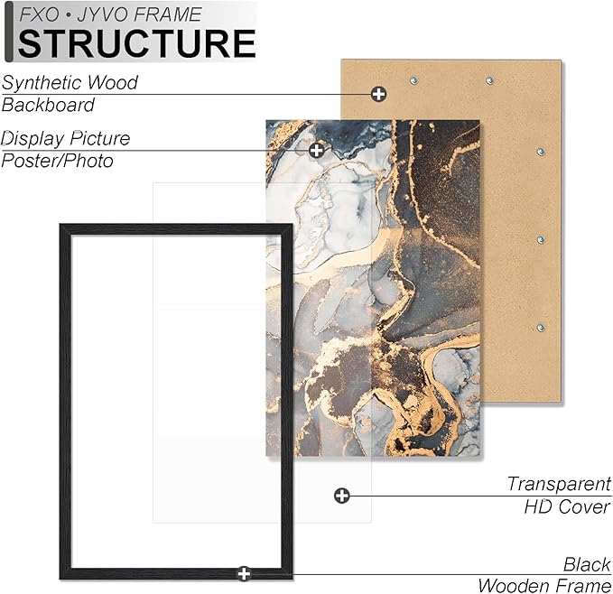 Engineered Wood 14x22 Picture Frame Set of 6, Black Frame for 14 x 22 Inch Picture Poster Photo, Light Weight 14 by 22 Frame with Wood-grain for Wall - 6 Pack/Black/14 x22