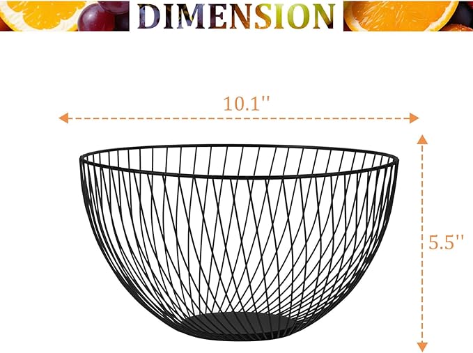 IBWell Black Wire Fruit Basket Fruit Bowl Kitchen Fruit Basket Stand Fruit Bowls for the Counters Metal Fruit Bowl (Round-Twill Large)