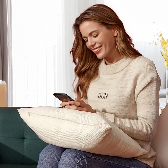 Linen Throw Pillow Covers 16 x 16 Beige Decorative Blank Couch Pillow Covers for Sublimation Bed Sofa Farmhouse Cushion Cases Set of 4
