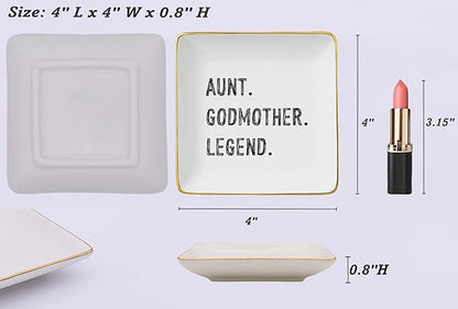 NZY Mother's Day,Baptismal,Christmas Gifts-Aunt Godmother Appreciated Present-Auntie Thank You Present-Baby Gift Shower-Jewelry Tray Trinket Holder Ring Dish-Aunt Godmother Legend