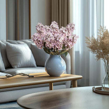 Fake Hydrangea Silk Flowers with Stems,Faux Hydrangea Artificial Flowers Purple for Home Wedding,Dried Hydrangea Artificial Flowers Bouquet Vase Decor 24"（Light Purple ） 8pcs No Vase