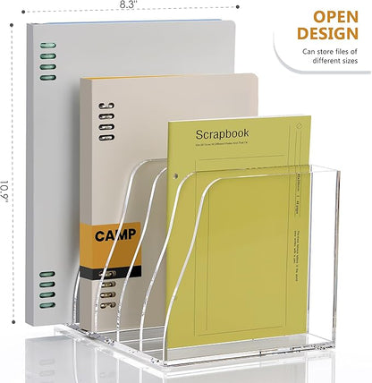 SANRUI Acrylic Desk Magazine File Organizer, 5 Vertical Compartments Clear Document Sorter Organizer Holder Workspace Sorters, Folder Rack for Office Accessories Organization Storage, B5 Size