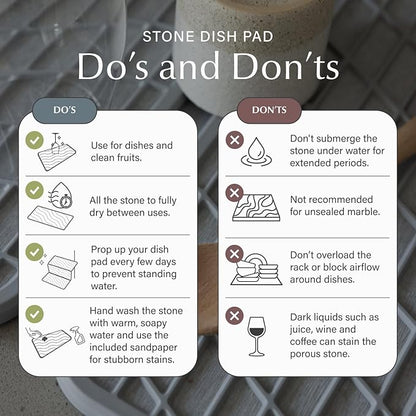 Dorai Home Dish Pad – Quick-Dry Diatomite Stone Drying Mat for Kitchen Counter, 19.9" x 15.2" x 0.52", Sandstone