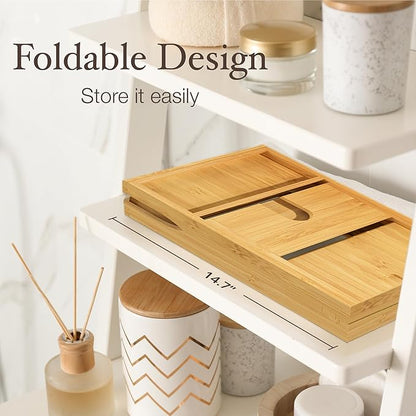 Personalized Bathtub Tray - Engraved Foldable Bamboo Bath Caddy, Tub Tray with Expandable Sides, Luxury Wooden Bath Table for Relaxation Spa - Customized Gift for Mom, Wife, New Home