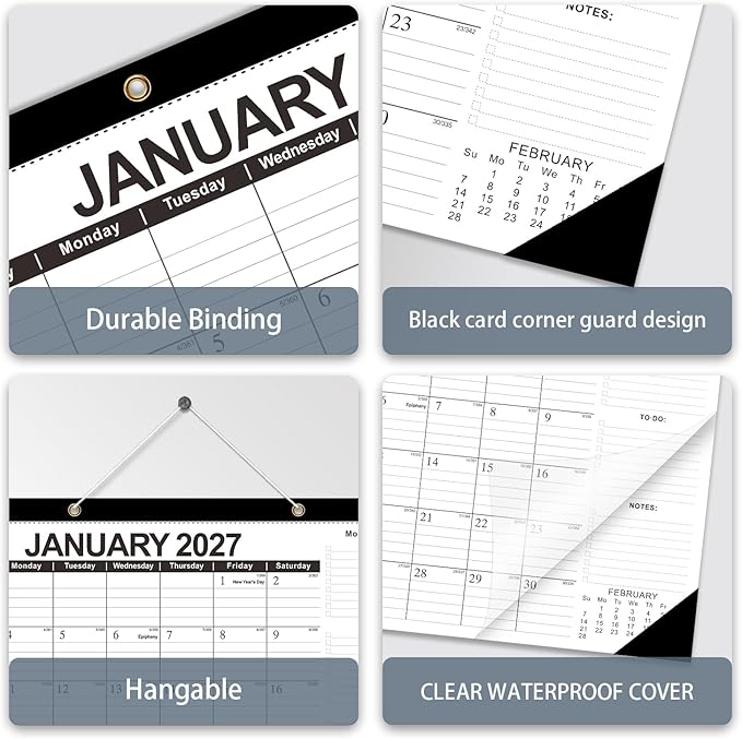 Kyweel 2026-2027 Desk Calendar, 18 Month Desk Calendar/Wall Calendar Combo, 17" x 12", Jan 2026-June 2027, Highlight Holidays, Planning Calendar, Thick Paper