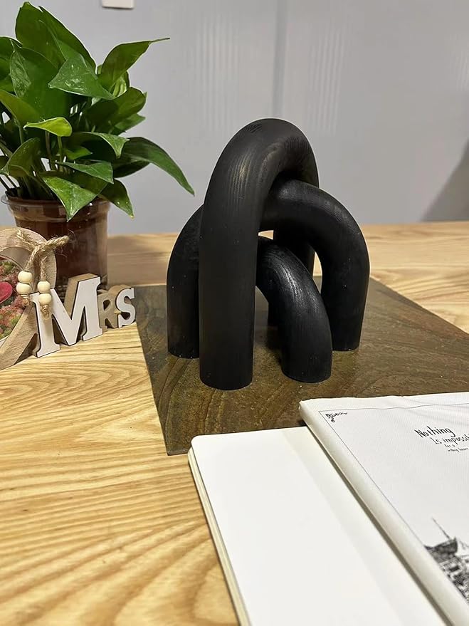 3Pcs Wood Arch Decor Accents - Home Book Table Decorative Rustic Arch Decor Modern Boho Minimalist Coffee Table Bookshelf Living Room Entryway Aesthetic Decorations Objects (Black)