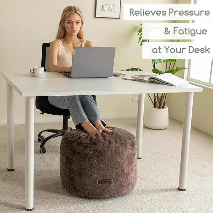 HIGOGOGO Pouf Stuffed Ottoman Round Modern Foam Filled Foot Rest Chair Decorative Poufs 26 x 18 Inches Fluffy Boho Comfy Stool for Living Room, Brown