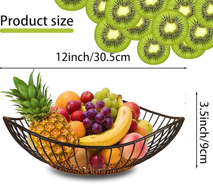 Wire Fruit Bowl,Metal Fruit Basket, Black Fruit Bowl for Kitchen Counter,countertop,Snack,Bread,Candy Storage Basket, Vegetable Basket, Home Decor Centerpiece, Fruit Holder Stand (12 x 3.5 Inches)