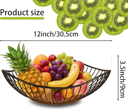 Wire Fruit Bowl,Metal Fruit Basket, Black Fruit Bowl for Kitchen Counter,countertop,Snack,Bread,Candy Storage Basket, Vegetable Basket, Home Decor Centerpiece, Fruit Holder Stand (12 x 3.5 Inches)