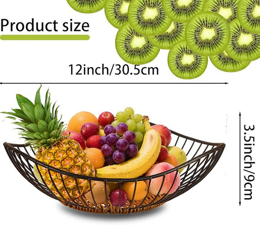 Wire Fruit Bowl,Metal Fruit Basket, Black Fruit Bowl for Kitchen Counter,countertop,Snack,Bread,Candy Storage Basket, Vegetable Basket, Home Decor Centerpiece, Fruit Holder Stand (12 x 3.5 Inches)