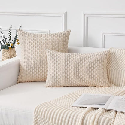 Kevin Textile 14x22 Inch Pillow Cover 1 Pack Boho Decorative Soft Striped Corduroy Lumbar Farmhouse Solid Color Accent Rectangle Cushion Case for Living Room Couch Sofa Bed, Cream White