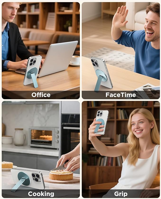 Magtame Magnetic Phone Stand Grip for Magsafe, Utral-Thin Snap-on Phone Holder, Kickstand, & Grip, Foldable & Adjustable for Hands-Free Viewing | Compatible with Phone 16 15 14 13 12 Pro, Blue