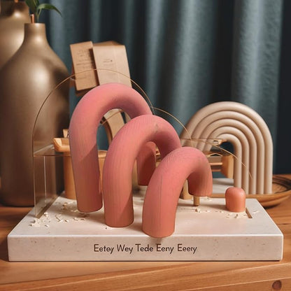 3Pcs Wood Arch Decor Accents - Home Book Table Decorative Rustic Arch Decor Modern Boho Minimalist Coffee Table Bookshelf Living Room Entryway Aesthetic Decorations Objects (Pink)