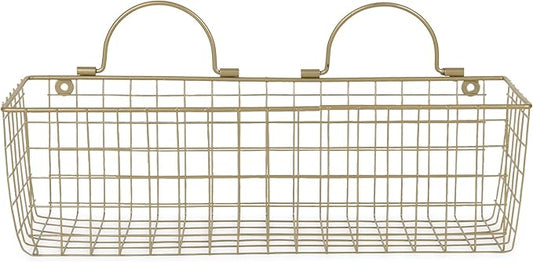 DII Farmhouse Vintage Decor, Wire Wall Basket, Assorted, Gold, 2 Piece