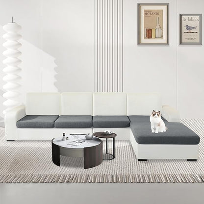 MAXIJIN Waterproof 4 Pieces Couch Cushion Covers for Sectional Sofa Seat Slipcover Stretch Sectional Couch Cover for L Shape Left/Right Chaise with Elastic Bottom (3 Seater + 1 Chaise, Light Gray)