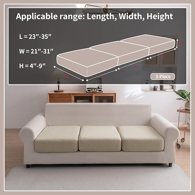 Sectional Couch Covers, Wear Resistant Stretch Sofa Covers Washable Soft Couch Cushion Covers Anti Slip Furniture Protector Sofa Slipcovers for Pets (3 Pieces 3 Seaters Cover, Light Brown)