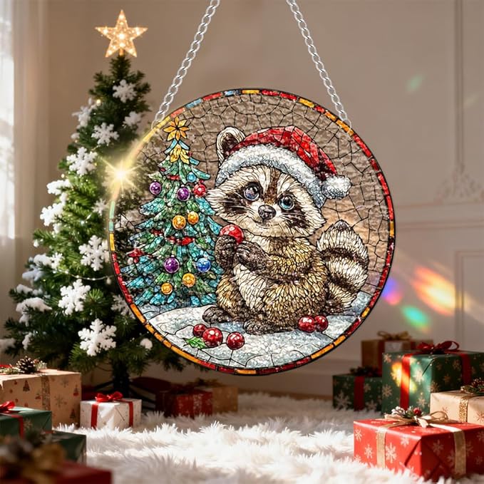 Chrismas Acrylic Stained Glass Window Hanging,Sun Catcher Decor Stained Panel Hangings Wall Art Decor, 2026 8x8inch (SCL018 Squirrel)