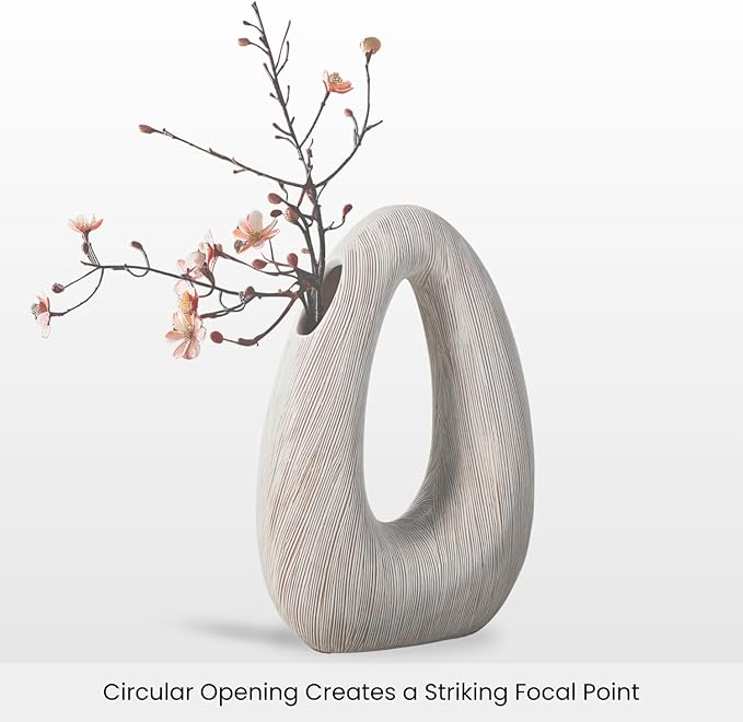 Torre & Tagus White Donut Vase for Flowers - 11 Inch Tall Textured Vases for Centerpieces, Sculptures Home Decor & Abstract Sculptures Home Decor for Shelf Decor Aesthetic (Alma White Flower Vase)
