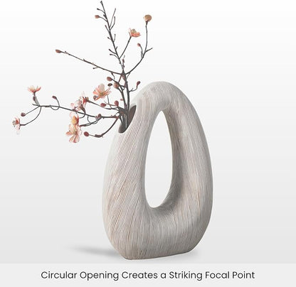 Torre & Tagus White Donut Vase for Flowers - 11 Inch Tall Textured Vases for Centerpieces, Sculptures Home Decor & Abstract Sculptures Home Decor for Shelf Decor Aesthetic (Alma White Flower Vase)