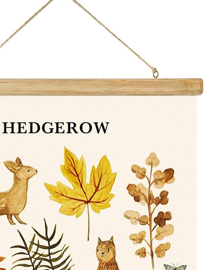 ABoby Vintage Hedgerow Wildlife Posters - Countryside Animals and Plants - Nature Style Wall Decor with Wood Frames - Ready to Hang