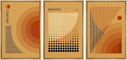 MUDECOR Framed Canvas Print Wall Art Bauhaus Art Prints Abstract Mid Century Modern Wall Art Minimalist Decor for Bedroom - 16"x24"x3 Natural