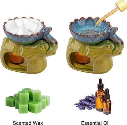 Essential Oil Burner Aroma Diffuser Ceramic Wax Melt Candle Holder Tealight Fragrance Warmer Elephant Green