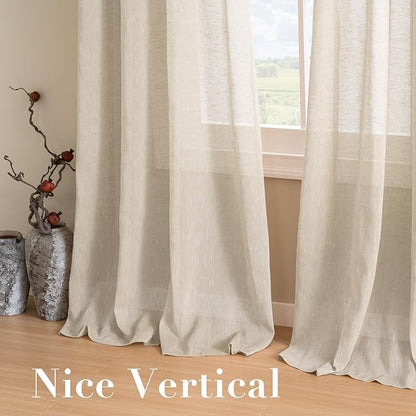 H.VERSAILTEX Linen Curtains Nickel Grommet Natural Linen Semi-Sheer Curtains 2 Panels Privacy Added Premium Soft Rich Material Drapes for Bedroom/Living Room - 52x54 - Inch - Linen