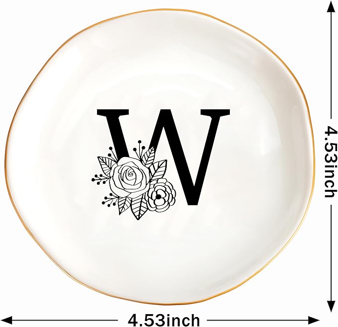 JoycuFF Initial W Ceramic Jewelry Tray, Bridesmaid Bride Gifts, Mothers Day Christmas Anniversary Engagement Birthday Gifts for Women Couples, Trinket Dish for Rings Earrings Necklaces Bracelets Keys