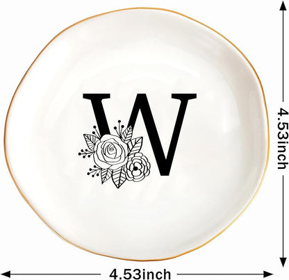 JoycuFF Initial W Ceramic Jewelry Tray, Bridesmaid Bride Gifts, Mothers Day Christmas Anniversary Engagement Birthday Gifts for Women Couples, Trinket Dish for Rings Earrings Necklaces Bracelets Keys
