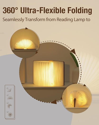 5.7 Inch Wooden Book Lamp - Portable Folding LED Book Light for Reading, Home & Library Decor, Unique Gift for Book Lovers, Magnetic Night Light (Walnut)
