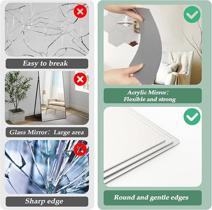 Abyssaly 4 Pack Acrylic Mirror Stickers, 3D Hexagon Flexible Plastic Mirror Tiles for Wall, Frameless Non-Glass Full Length Stick on Espejos Wall Tile Sheets for Bedroom Home Gym Door, 7.87" x 7.87"