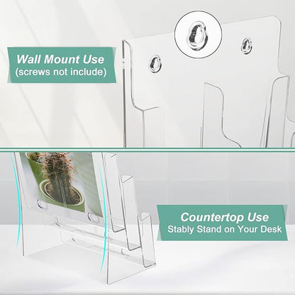 Argvey Acrylic Brochure Holder 8.5 x 11 inches, 3 Tier Clear Literature Holder with Removable Divider for Trifold 4 Inches Wide Pamphlet, Plastic Flyer Display Stand for Magazine, Document, Booklet