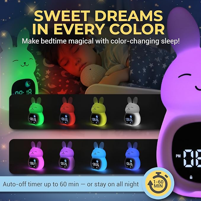 Bumble & Bright App-Controlled Kids Sleep Trainer – Color-Changing Night Light Alarm Clock with Sounds, OK-to-Wake Toddler Clock, USB-C Corded with Backup Battery, Gift for Boys & Girls