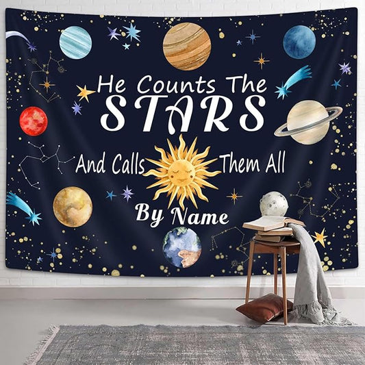DYNH Space Tapestry,Solar System Wall Hanging,Planet Galaxy Decor,Educational Science Tapestries for Kids Boys Bedroom Playroom Classroom Living Room Dorm90x70In
