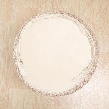 Round Pouf Ottoman Stuffed 20 x 20 x 14 Inches Boho Poof Foot Stool Home Decor Floor Pouffe Ottoman Foot Rest for Couch Sofa Bean Bag Chairs Living Room Bedroom (Light Coffee)