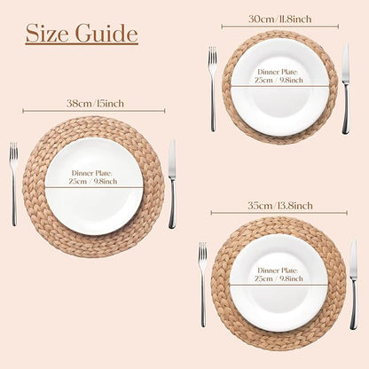 6 Pack, Round Woven Placemats, Natural Water Hyacinth Place mats, Braided Straw Table Mats for Dining Table, Christmas Placemats Set of 6 (15 inch)