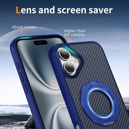 Mag-Stand Carbon Fiber Case for iPhone 17, 360° Rotate Magnetic Stand, Compatible with MagSafe, 15FT Military Protection, Slim Shockproof Magnetic Kickstand Mag Phone Case for Men Women Blue