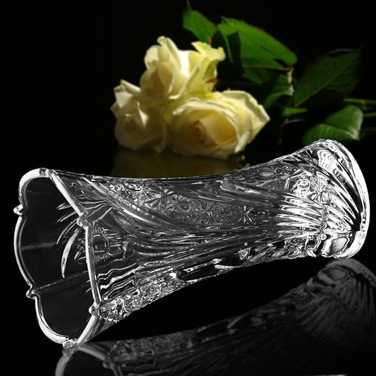 CS Crystal Vase 12-inch high, Sunflower Design, for Flowers & Decor. Lovely Nice Shiny Piece. Perfect as a Gift, Suitable for All Occasions.