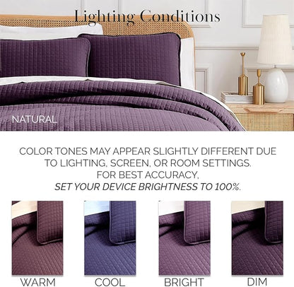 Southshore Fine Living, Inc. Oversized King Quilt Bedding Set, Soft Brushed Microfiber, Stain and Pet Hair Resistant Bedding, California/King Size Quilt Coverlet Bedspread Set w/2 Shams, Purple
