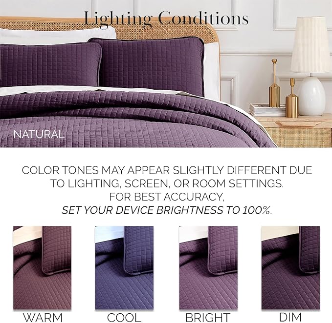 Southshore Fine Living, Inc. Quilts, Queen Size/Full Size Quilt Bedding Set, Stain & Pet Hair Resistant Bedding, Coverlet Queen Size/Full Size Lightweight Bedspread with 2 Pillow Shams, Purple