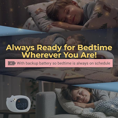 App-Controlled Kids Sleep Trainer - Color-Changing Night Light Alarm Clock with Sounds, OK-to-Wake Toddler Clock, USB-C Corded with Backup Battery, Gift for Boys & Girls - Cat Alarm Clock for Kids
