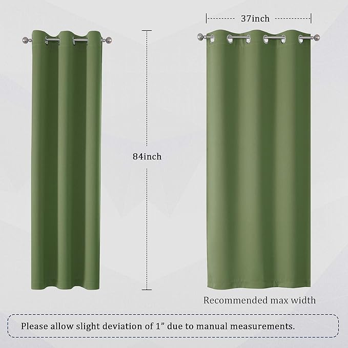 Dualife Sage Green Blackout Curtains 84 Inches Long for Bedroom and Living Room 2 Panels Pair Set Thermal Insulated Room Darkening Curtains with Grommet 42 x 84 Inch Length