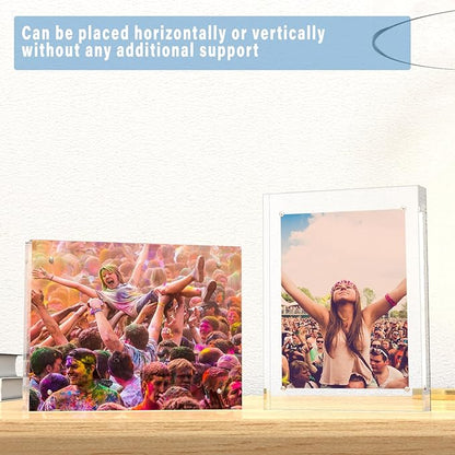 HELPLEX Acrylic Frame, 5 Pack 8x10 Picture Frames, 20mm Thicker Frameless Clear Frame Double Sided Magnetic Frame, Free Standing Desktop Display Stand Acrylic Frames