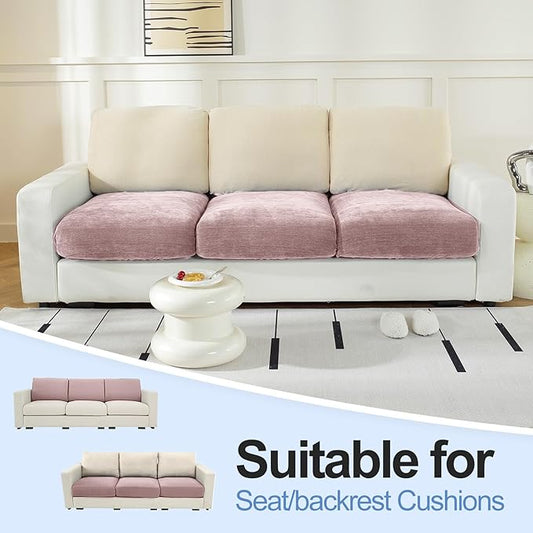 Couch Cushion Covers Individual Large Super Stretch Chenille (Softer Version) Sofa Cushion Covers, Couch Seat Covers Couch Slipcovers Furniture Protector (3PC, Pale Pink)