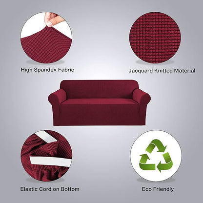 H.VERSAILTEX Stretch Oversized Sofa Cover 1 Piece Sofa Slipcovers for Living Room Feature Thick Checked Jacquard Fabric with Elastic Bottom, Sofa X-Large - Burgundy Red
