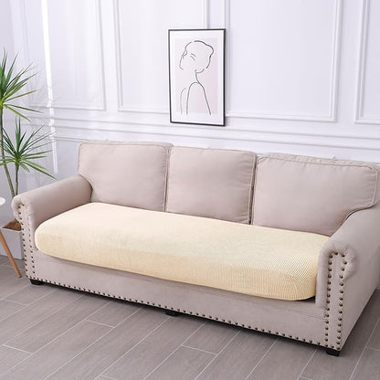 hyha Waterproof Couch Cushion Covers for Pets, Non Slip Sofa Seat Cover for Dogs Washable, Soft Thick Stretch Jacquard Fabric, Sofa Slipcovers with Elastic Bottom (1 Piece for Large, Beige)