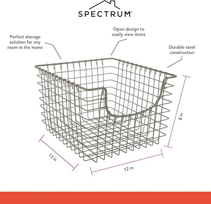 Spectrum Diversified 98977 Scoop Wire Basket, Vintage-Inspired Steel Storage Solution for Kitchen, Pantry, Closet, Bathroom, Craft Room & Garage, Single, Satin Nickel