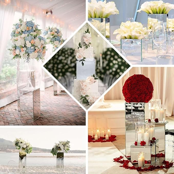 Efavormart 40" Silver Mirror Finish Wedding Decor Ideas - Clear Display Box with Interchangeable Lid and Base - Perfect for Centerpiece Display in Weddings, Baby Showers, Parties