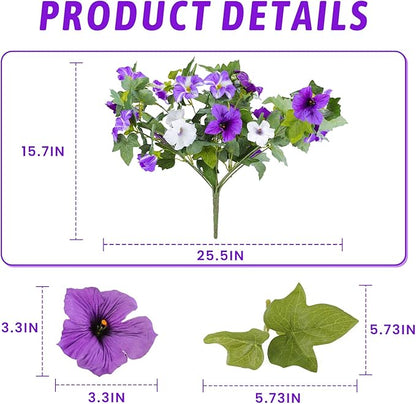 Artificial Fake Flowers for Outdoor Plants Decoration,2 Pcs Faux Petunias Flowers Plants UV Resistant Silk for Porch Yard Garden Home Indoor Decor(Purple White)